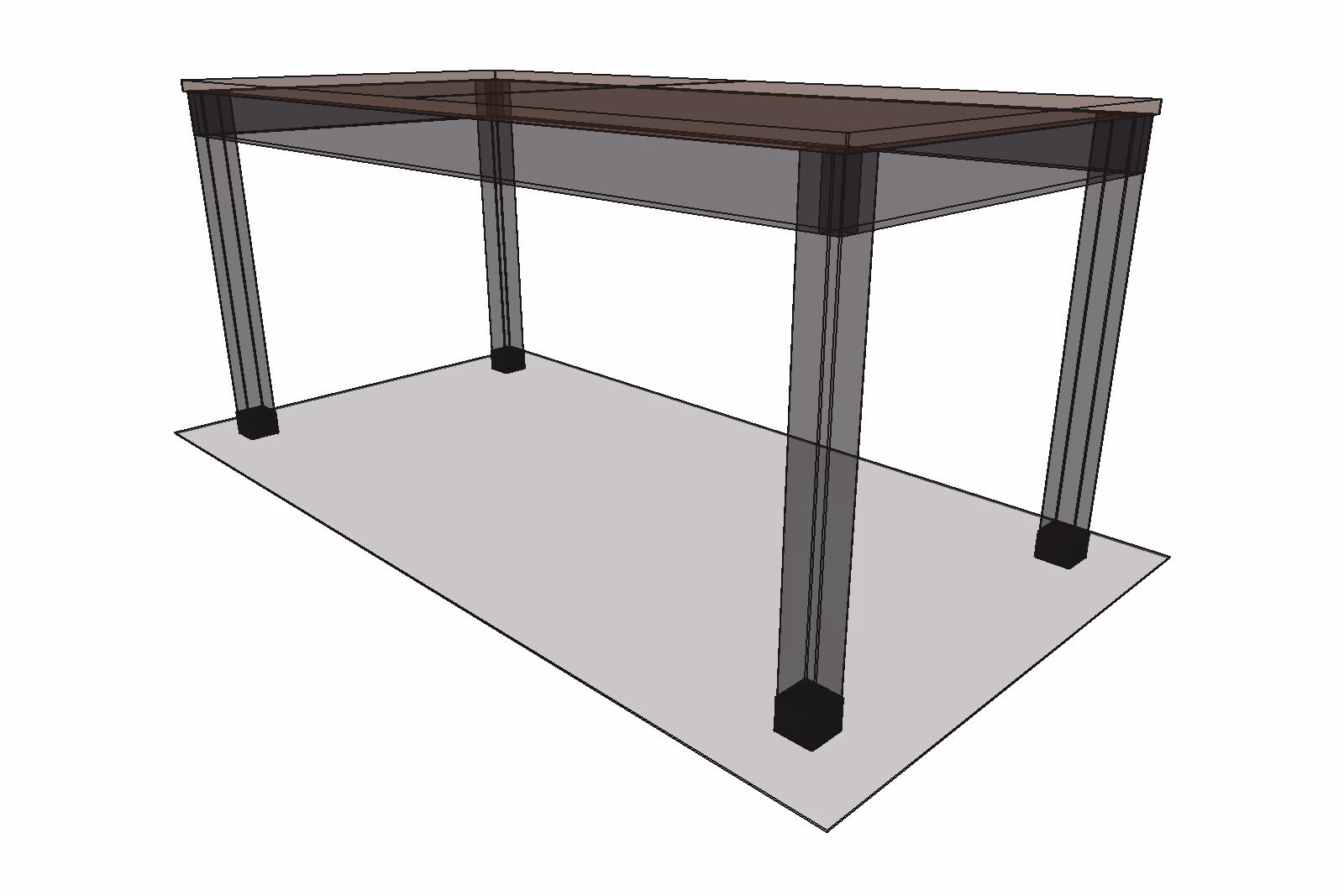 ÅLHULT height extender, 30 mm: four fitted to the black/brown table, from the front-right corner