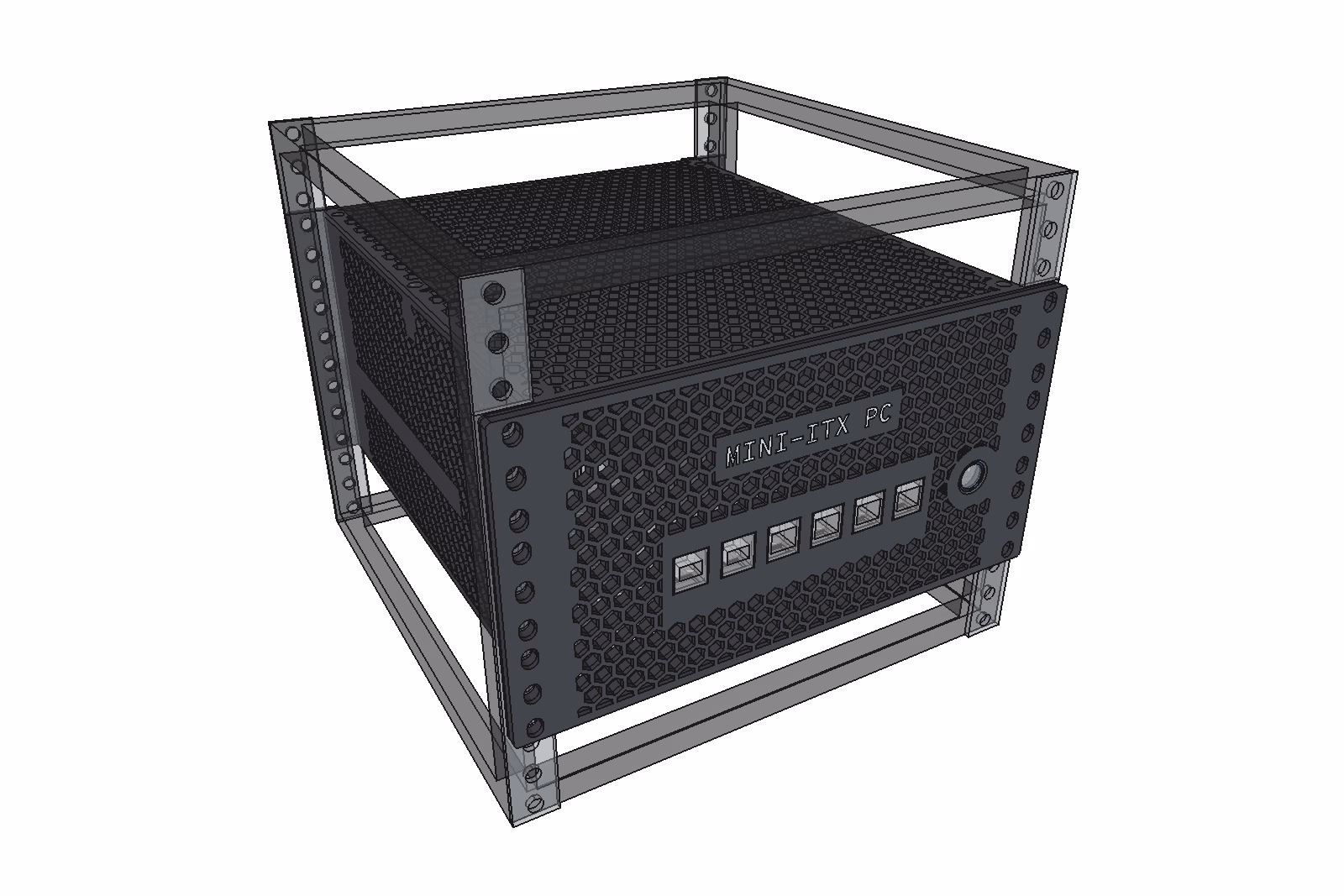 Mini-ITX case, Vented · Labelled: in a 10-inch four-post rack, from the front