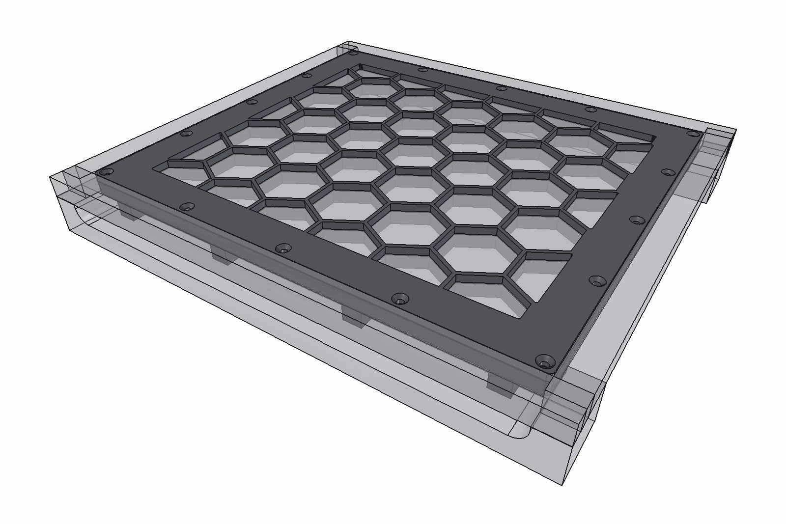 Base filter, One piece: fitted in the rack's base, drawn as its measured bars, from above